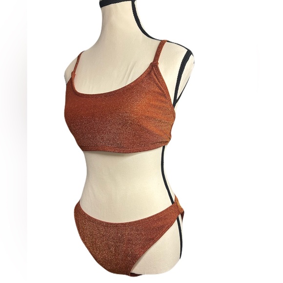 ATTRACO Metallic Lurex Bikini Set Rust Orange XL UPF 50 - Picture 5 of 7